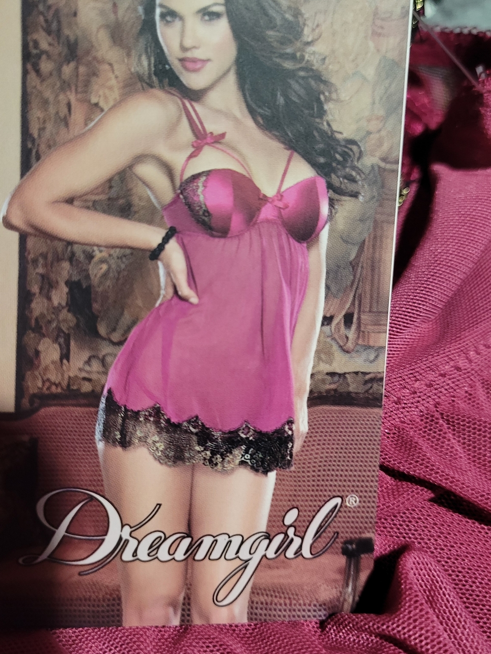 Dreamgirl Magenta Babydoll Chemise with Black Lace Trim
